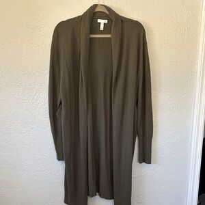 Leith Olive Green Lightweight Open Front Roll Collar Cardigan L